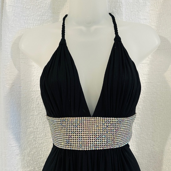 STUNNING Vintage NWT SKY Halter Top L Black Bling Rhinestone Belt Trim RHOC ASOS - Picture 4 of 8